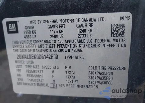 2013 GMC Terrain Sle-2 из США, поврежденный, VIN 2GKALSEK0D6142609